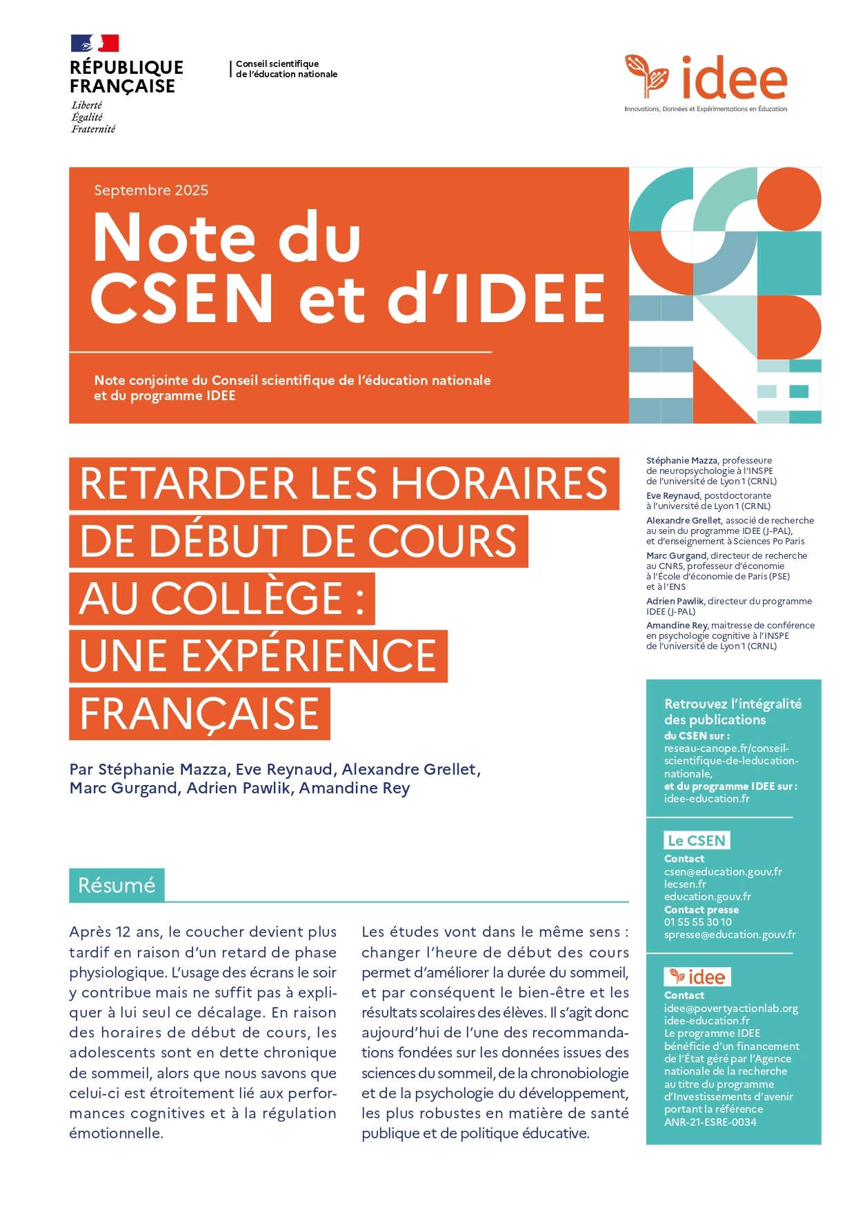 Couverture note 1 CSEN IDEE