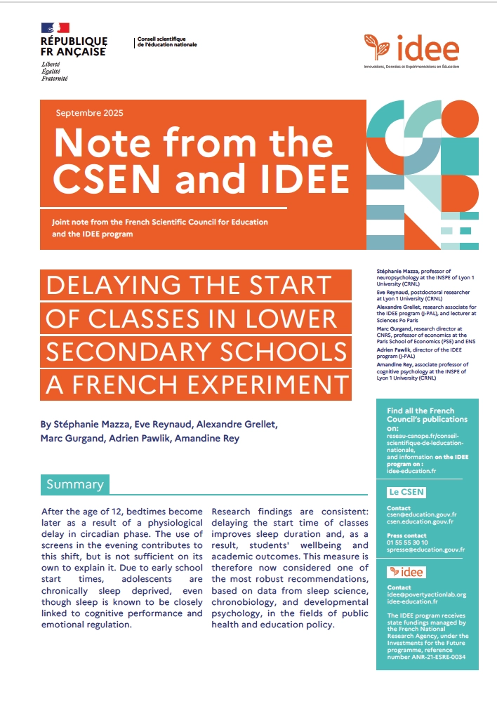 Cover of the first joint note of the CSEN and IDEE on delaying the start of classes