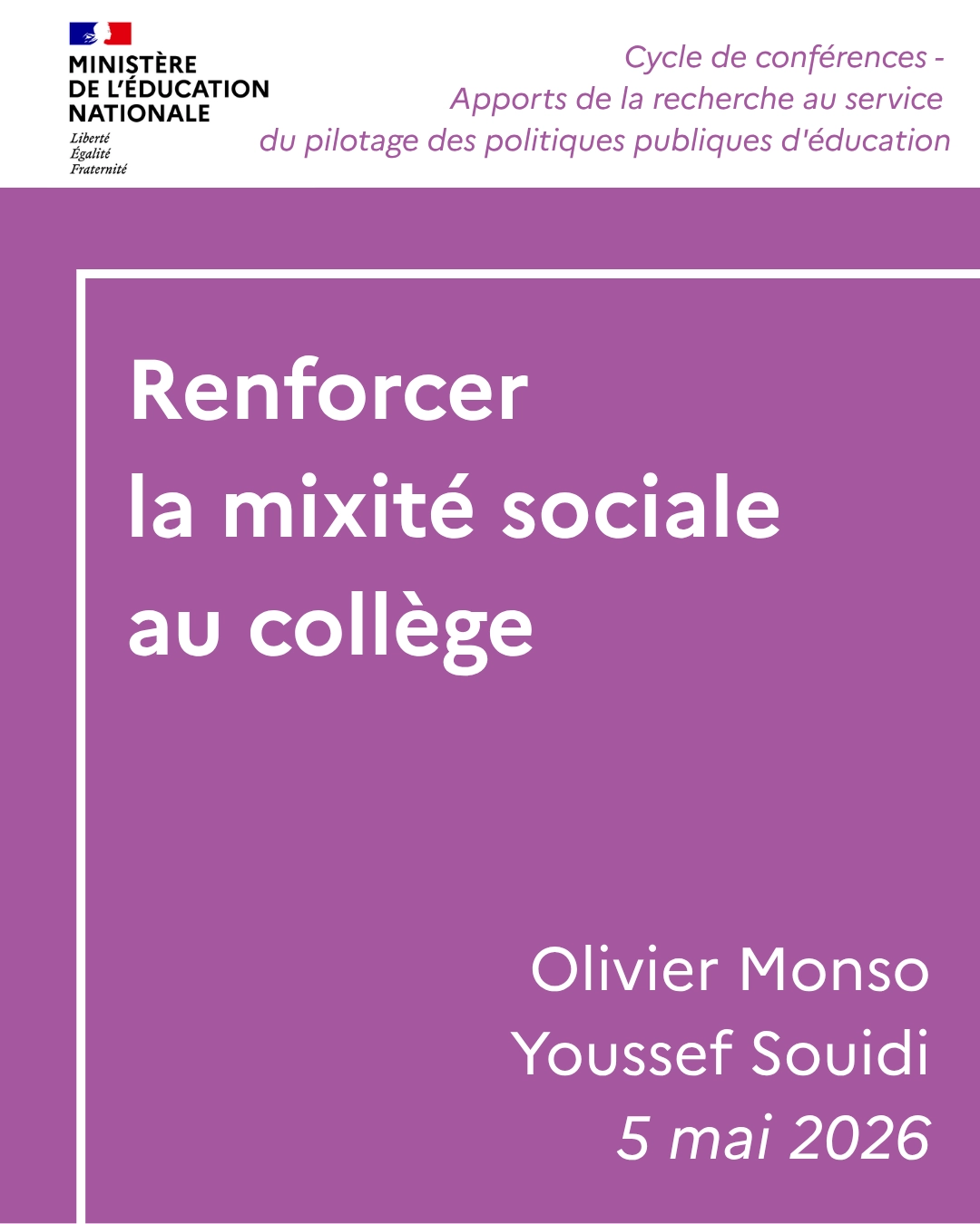 Couverture de la conférence Renforcer la mixité sociale au collège