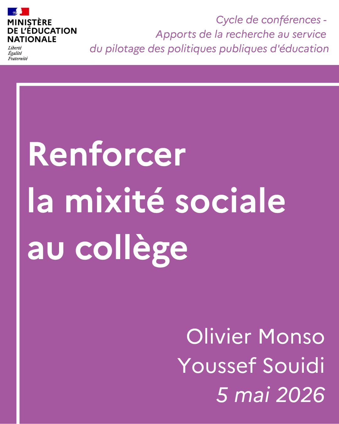 Couverture de la conférence Renforcer la mixité sociale au collège