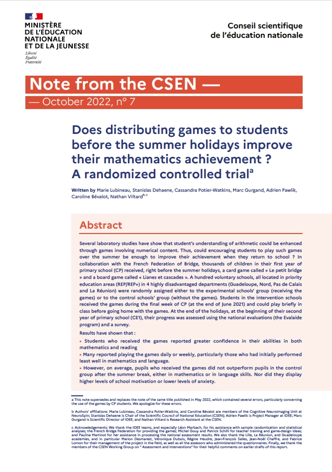 Cover of the note n°7 from the CSEN