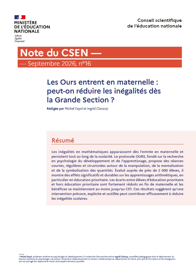 Couverture de la note 16 du CSEN